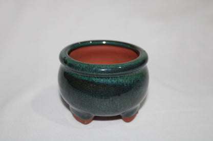 Premium Vietnam Ceramic Bonsai Pot | Round Designer Glazed Planter | Emerald Green Finish with Feet | Mini Bonsai Container