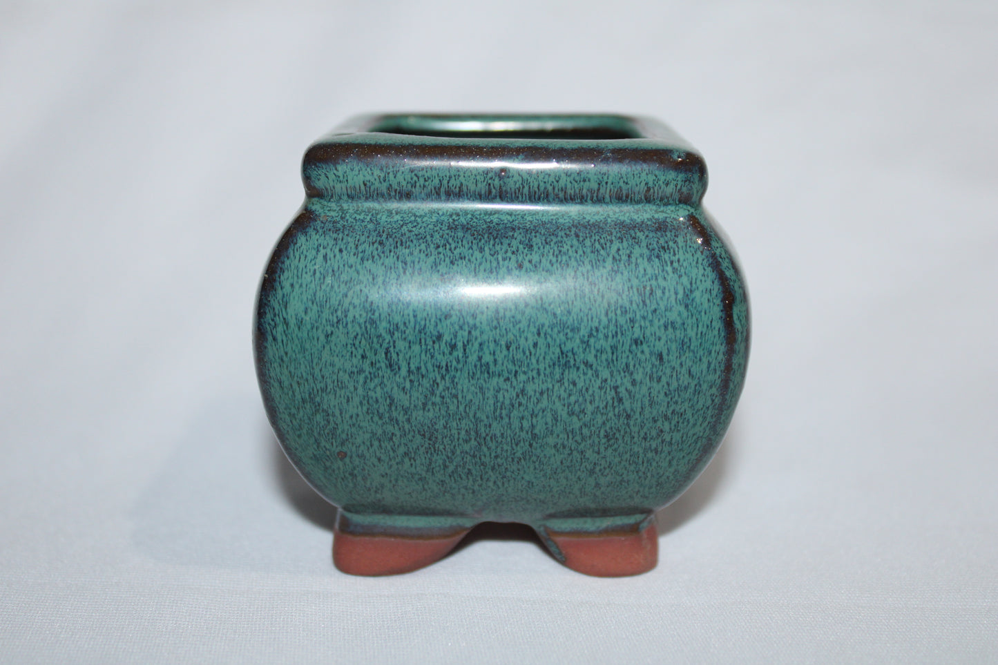 Premium Square Ceramic Bonsai Pot | Imported Glazed Planter | Green Textured Finish | Mini Bonsai Container with Feet