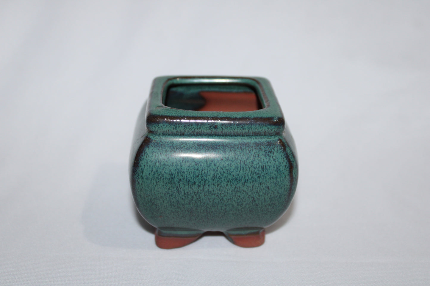 Premium Square Ceramic Bonsai Pot | Imported Glazed Planter | Green Textured Finish | Mini Bonsai Container with Feet
