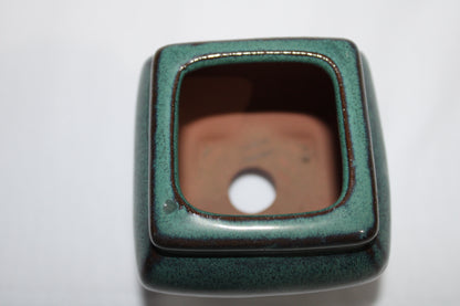 Premium Square Ceramic Bonsai Pot | Imported Glazed Planter | Green Textured Finish | Mini Bonsai Container with Feet