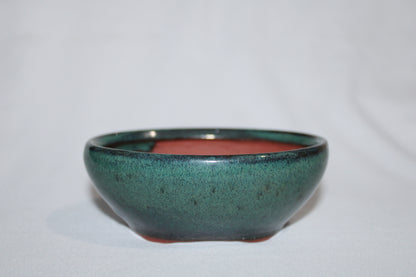 Premium Round Ceramic Bonsai Pot | Imported Shallow Planter | Green Glazed Finish | Bonsai Training Pot with Drainage Hole