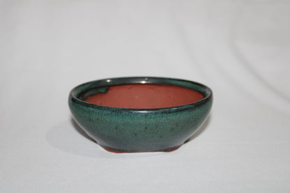 Premium Round Ceramic Bonsai Pot | Imported Shallow Planter | Green Glazed Finish | Bonsai Training Pot with Drainage Hole