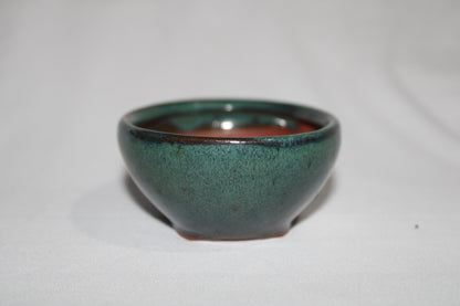 Premium Round Ceramic Bonsai Pot | Imported Shallow Planter | Green Glazed Finish | Bonsai Training Pot with Drainage Hole