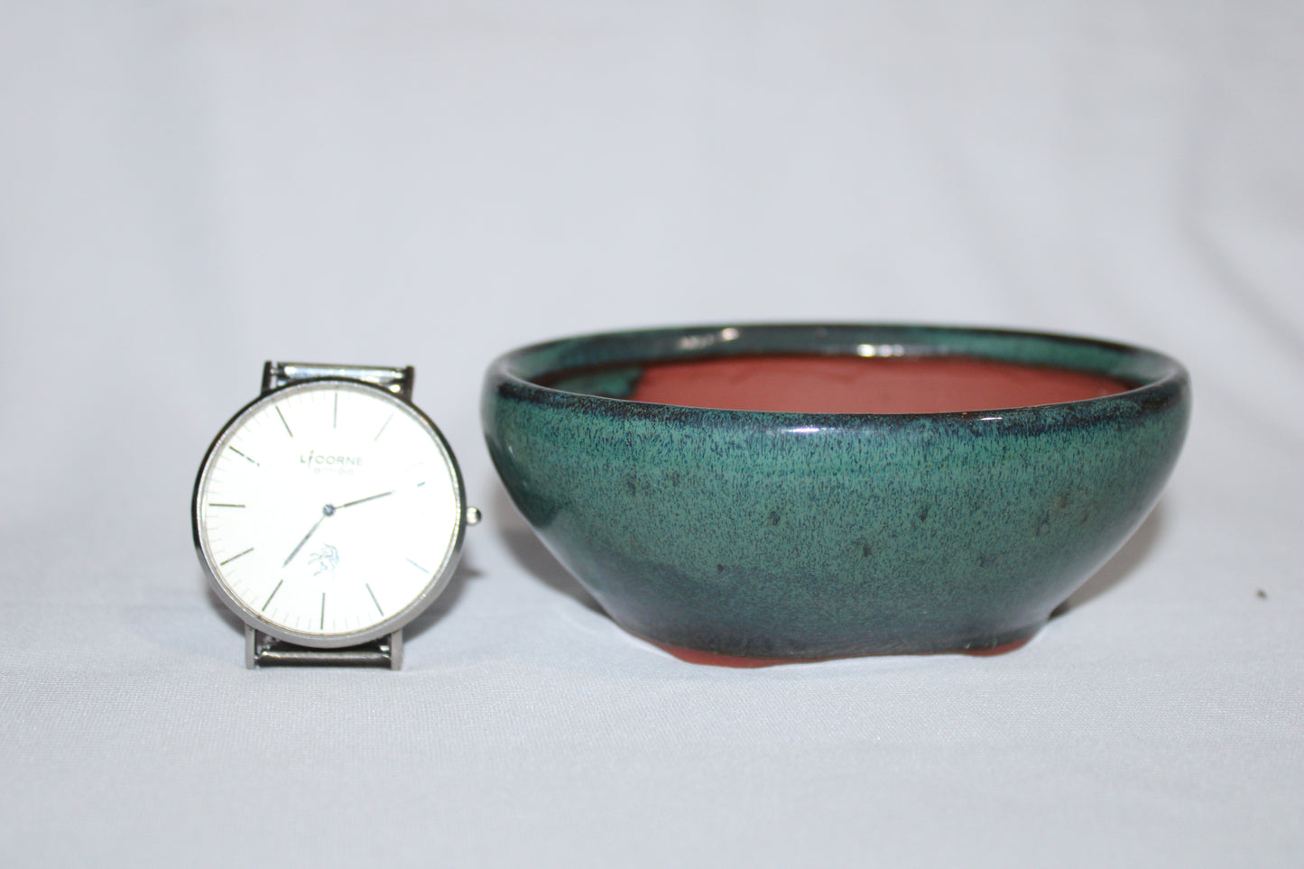 Premium Round Ceramic Bonsai Pot | Imported Shallow Planter | Green Glazed Finish | Bonsai Training Pot with Drainage Hole