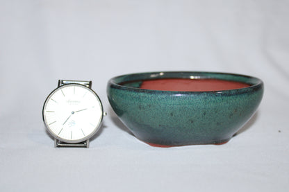 Premium Round Ceramic Bonsai Pot | Imported Shallow Planter | Green Glazed Finish | Bonsai Training Pot with Drainage Hole