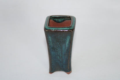Premium Cascade Ceramic Bonsai Pot | Tall Vertical Design | Imported Glazed Bonsai Planter | Deep Green Finish with Drainage Hole