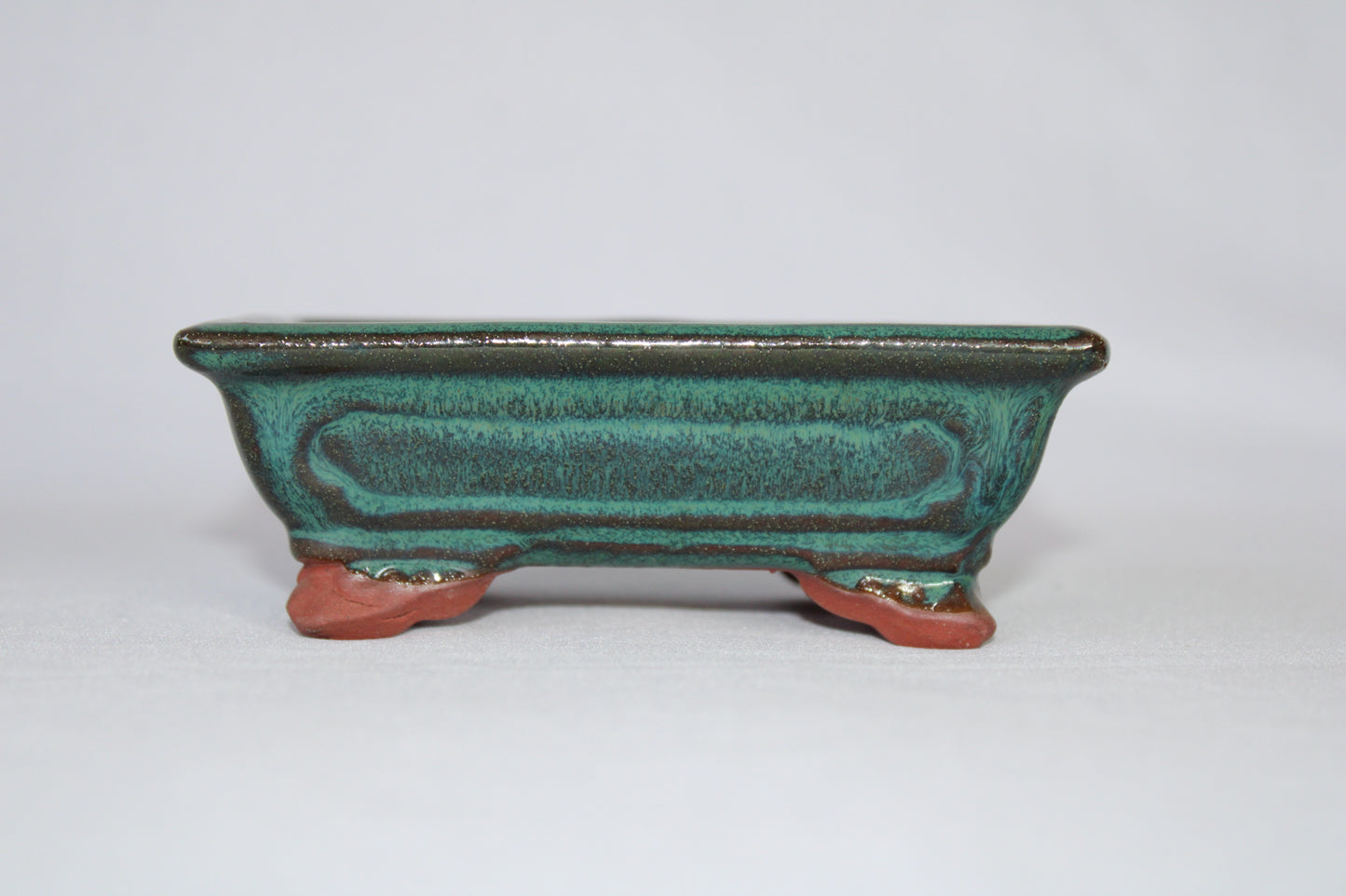 Premium Rectangular Ceramic Bonsai Pot | Decorative Footed Planter | Imported Green Glazed Bonsai Container with Drainage