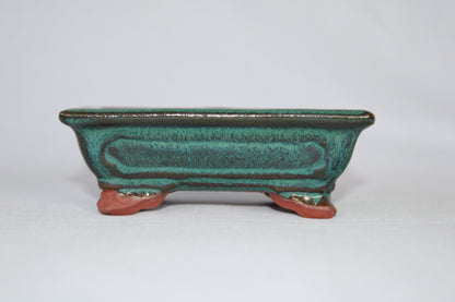 Premium Rectangular Ceramic Bonsai Pot | Decorative Footed Planter | Imported Green Glazed Bonsai Container with Drainage