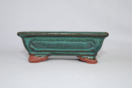 Premium Rectangular Ceramic Bonsai Pot | Decorative Footed Planter | Imported Green Glazed Bonsai Container with Drainage