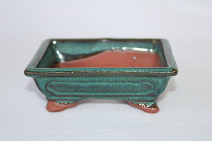 Premium Rectangular Ceramic Bonsai Pot | Decorative Footed Planter | Imported Green Glazed Bonsai Container with Drainage