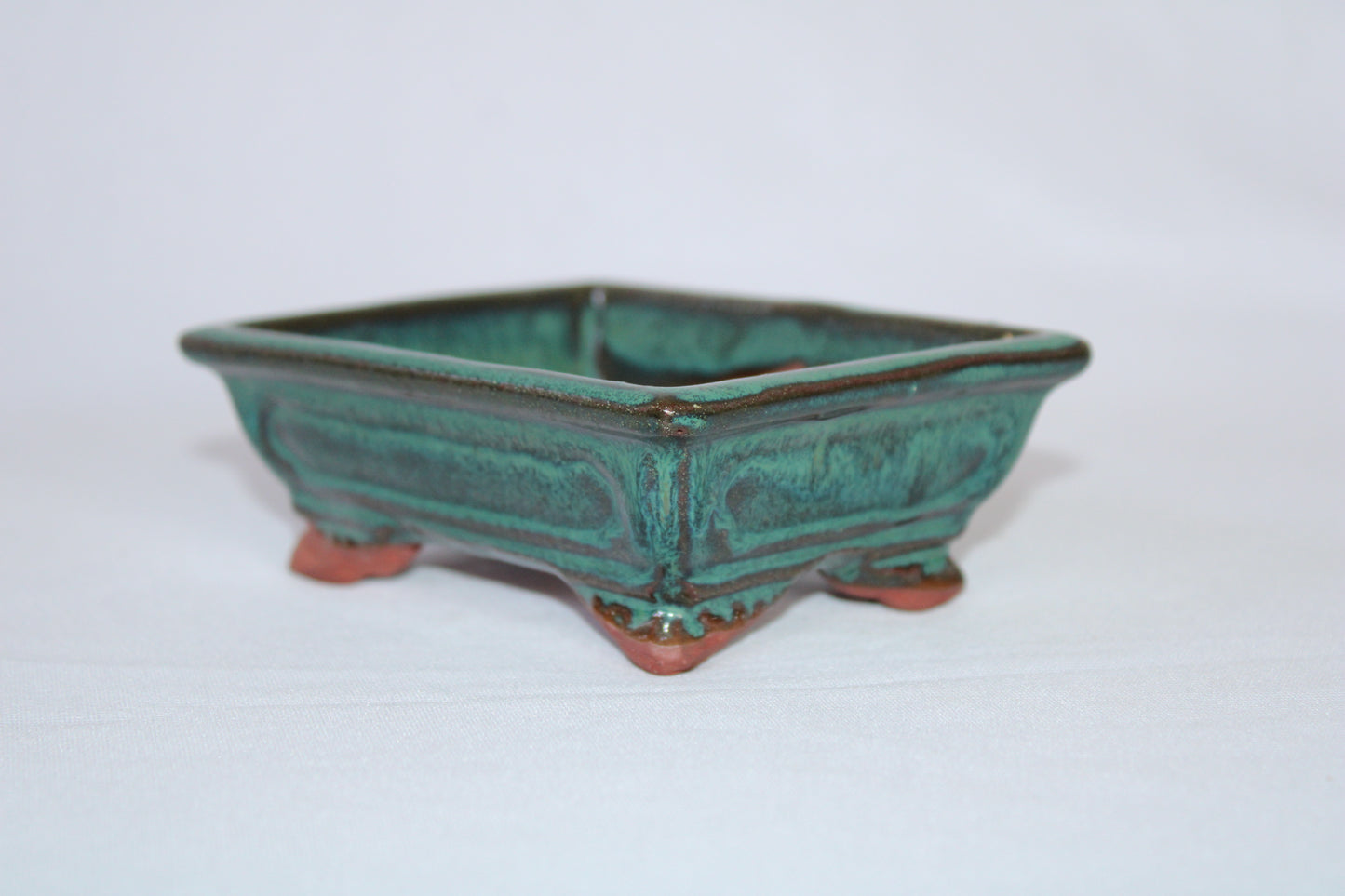 Premium Rectangular Ceramic Bonsai Pot | Decorative Footed Planter | Imported Green Glazed Bonsai Container with Drainage