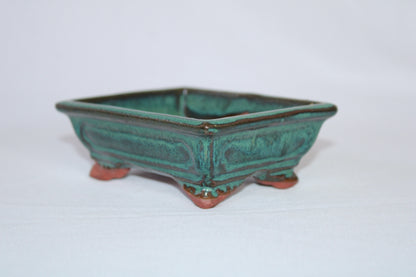 Premium Rectangular Ceramic Bonsai Pot | Decorative Footed Planter | Imported Green Glazed Bonsai Container with Drainage