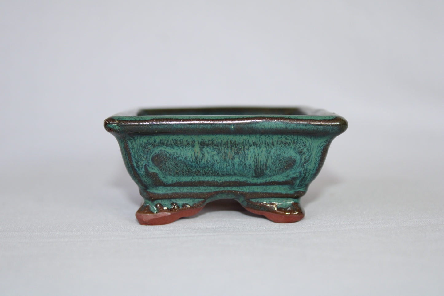 Premium Rectangular Ceramic Bonsai Pot | Decorative Footed Planter | Imported Green Glazed Bonsai Container with Drainage