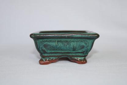 Premium Rectangular Ceramic Bonsai Pot | Decorative Footed Planter | Imported Green Glazed Bonsai Container with Drainage