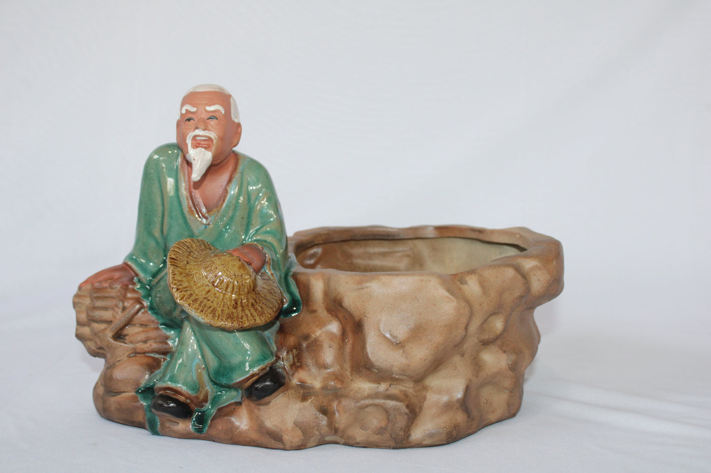 Japanese Old Man Figurine Bonsai Pot | Artistic Ceramic Bonsai Planter | Decorative Mini Pot