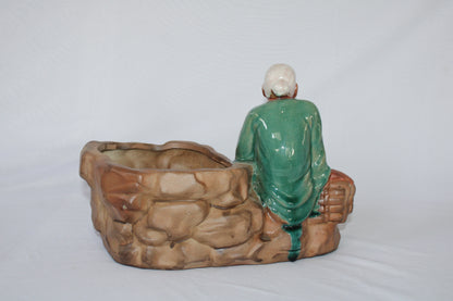 Japanese Old Man Figurine Bonsai Pot | Artistic Ceramic Bonsai Planter | Decorative Mini Pot