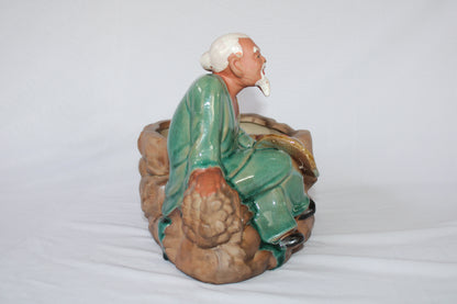Japanese Old Man Figurine Bonsai Pot | Artistic Ceramic Bonsai Planter | Decorative Mini Pot